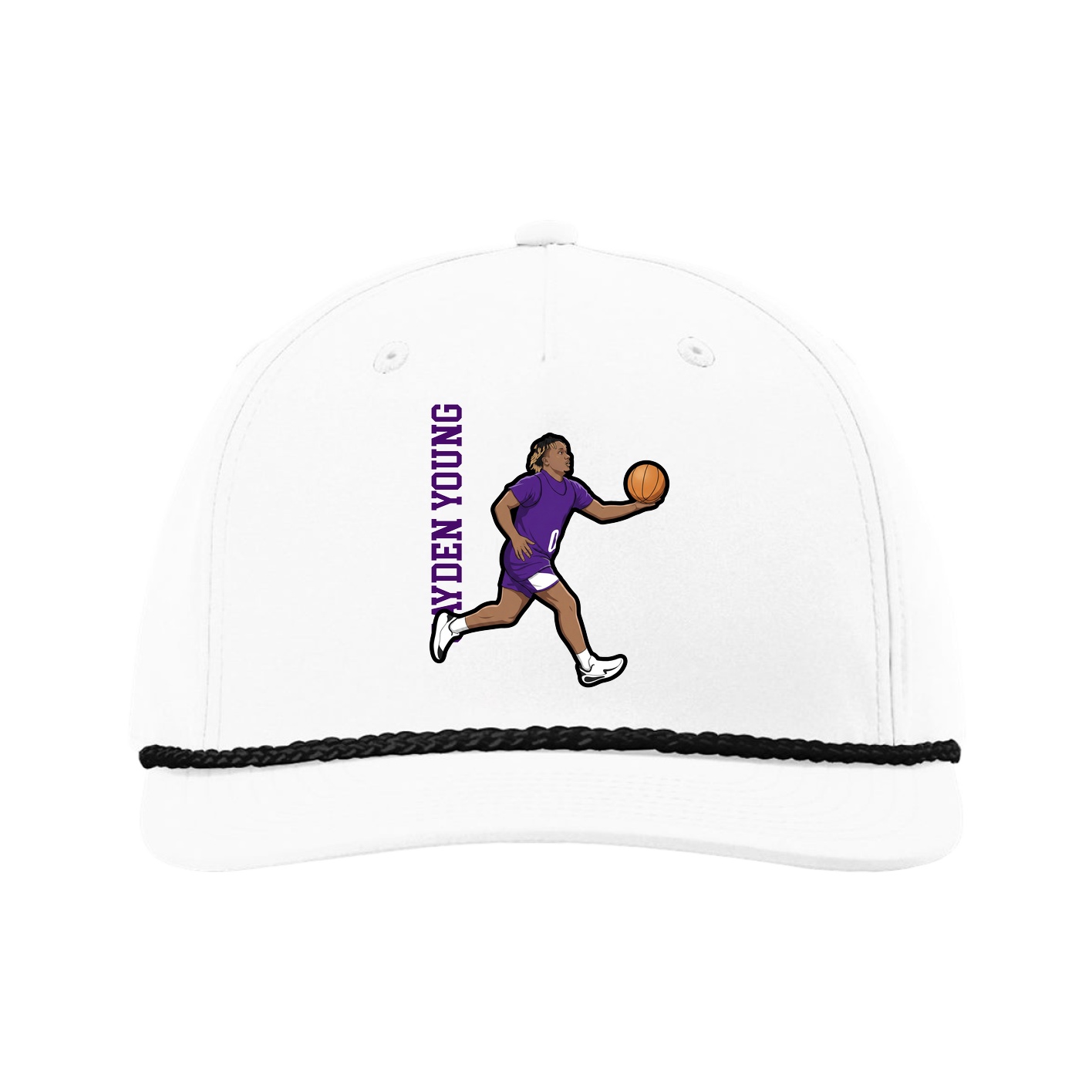 Five-Panel Classic Rope Cap — Name Vertical in White