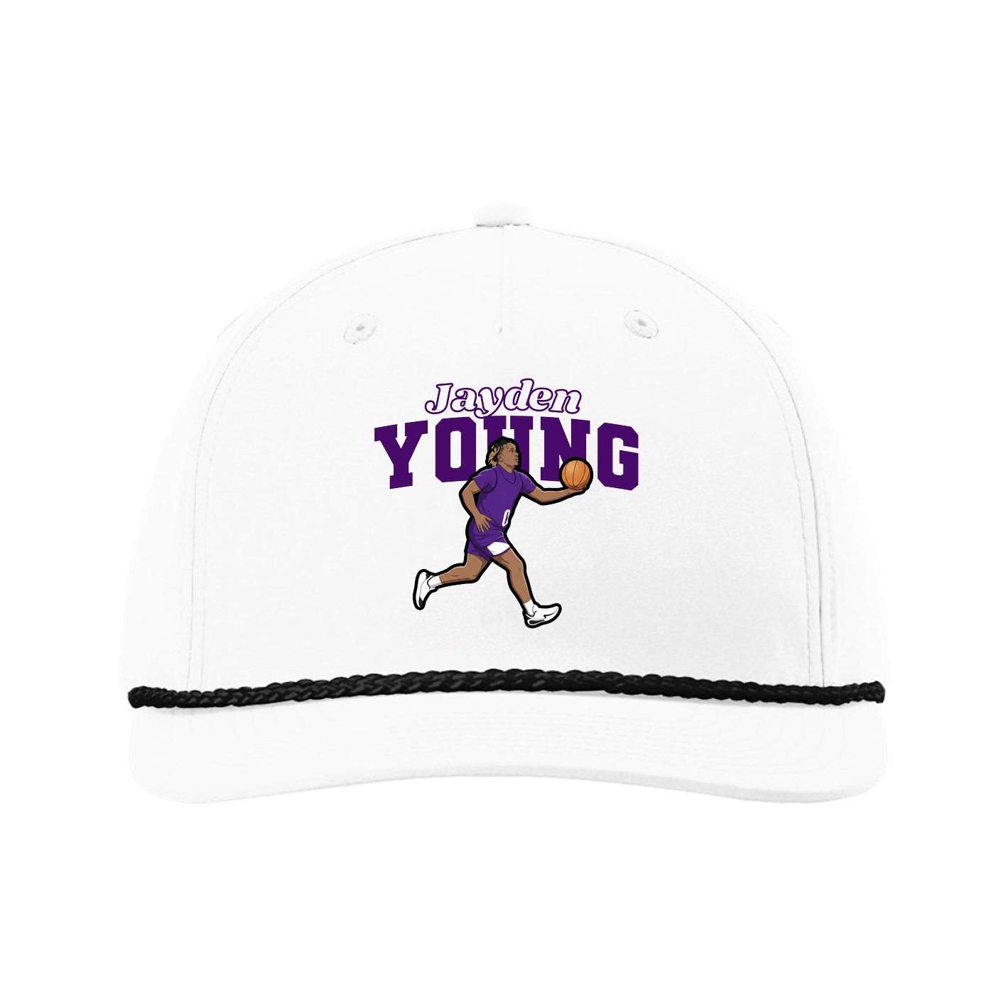 Five-Panel Classic Rope Cap — Name Arch in White