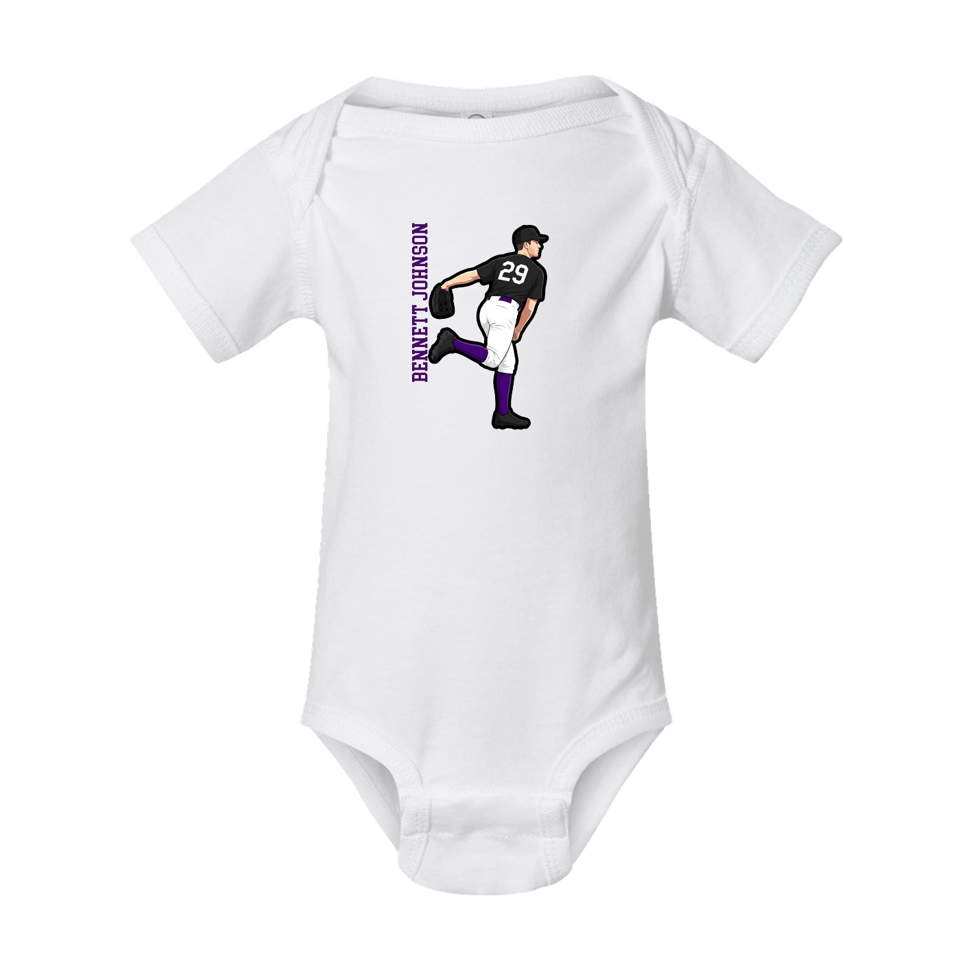 Baby Onesie — Name Vertical in White