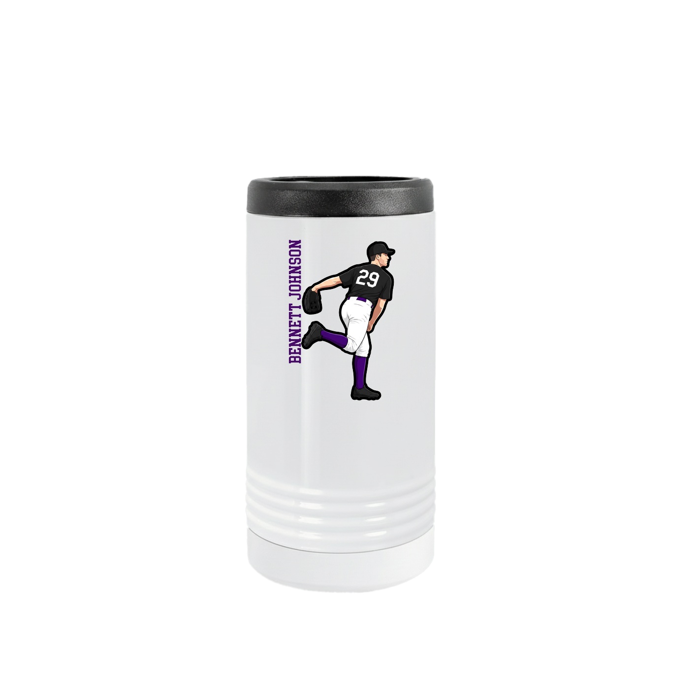 Slim Beverage Holder — Name Vertical in White
