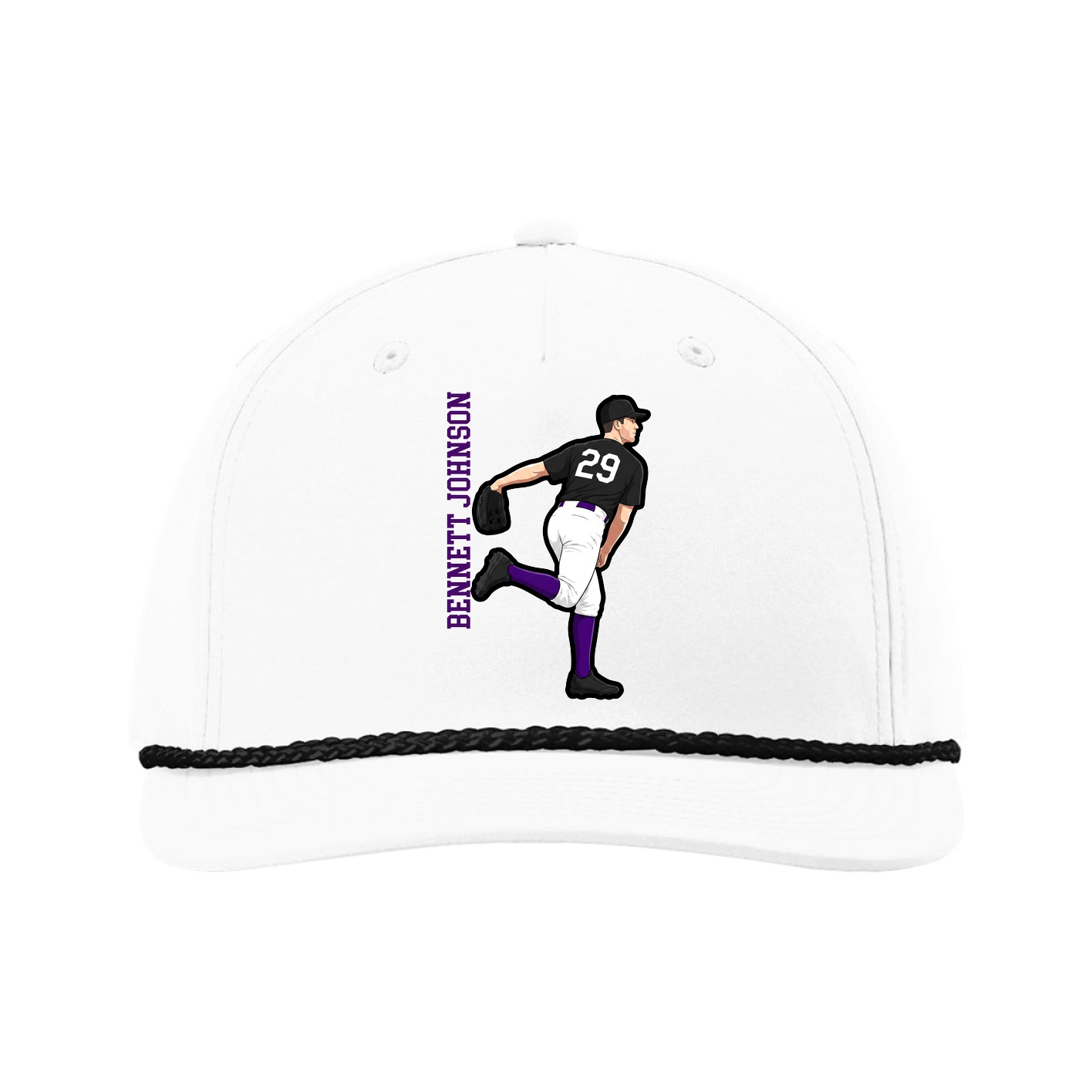 Five-Panel Classic Rope Cap — Name Vertical in White