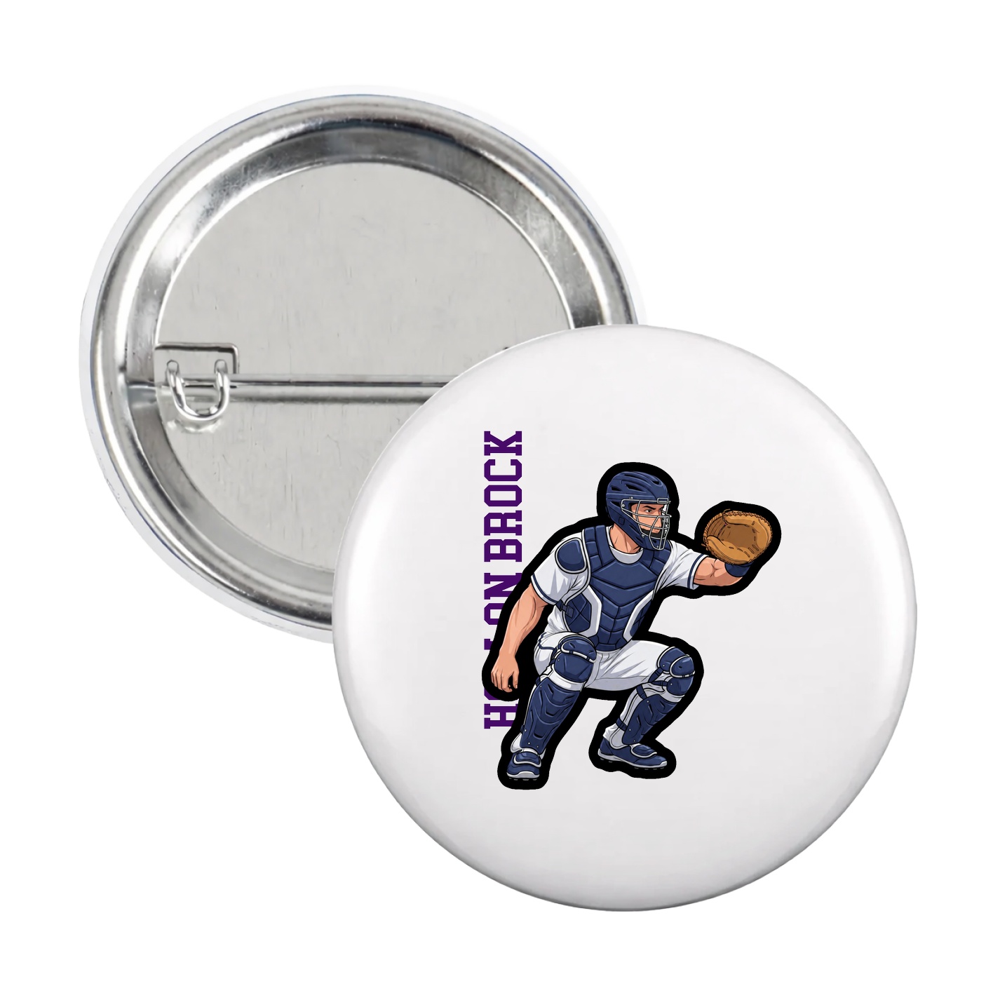 Game Day Button — Name Vertical in White