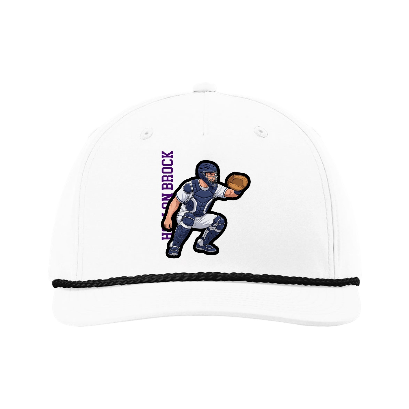 Five-Panel Classic Rope Cap — Name Vertical in White