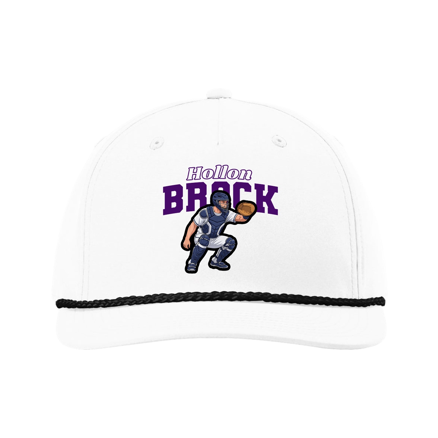 Five-Panel Classic Rope Cap — Name Arch in White