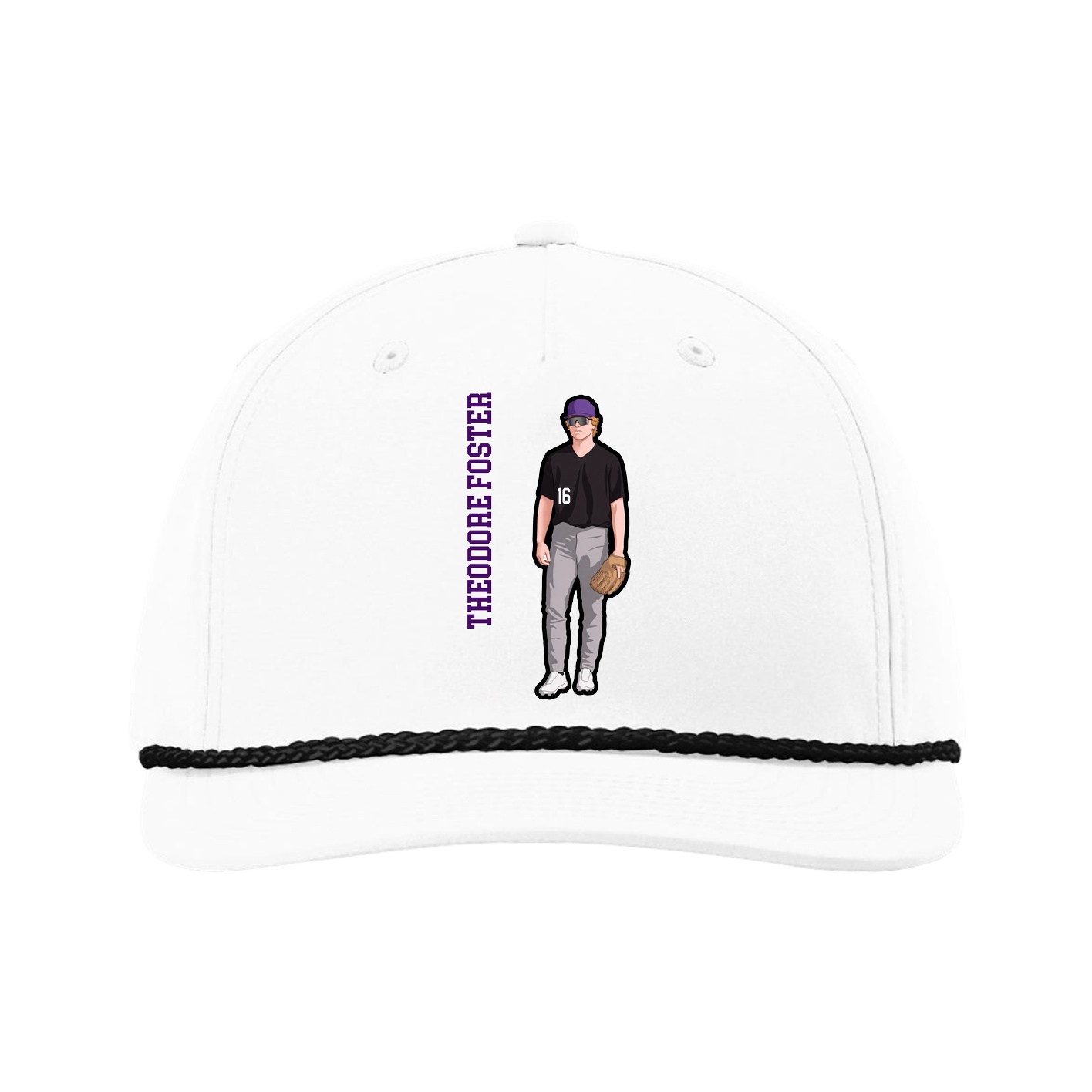 Five-Panel Classic Rope Cap — Name Vertical in White