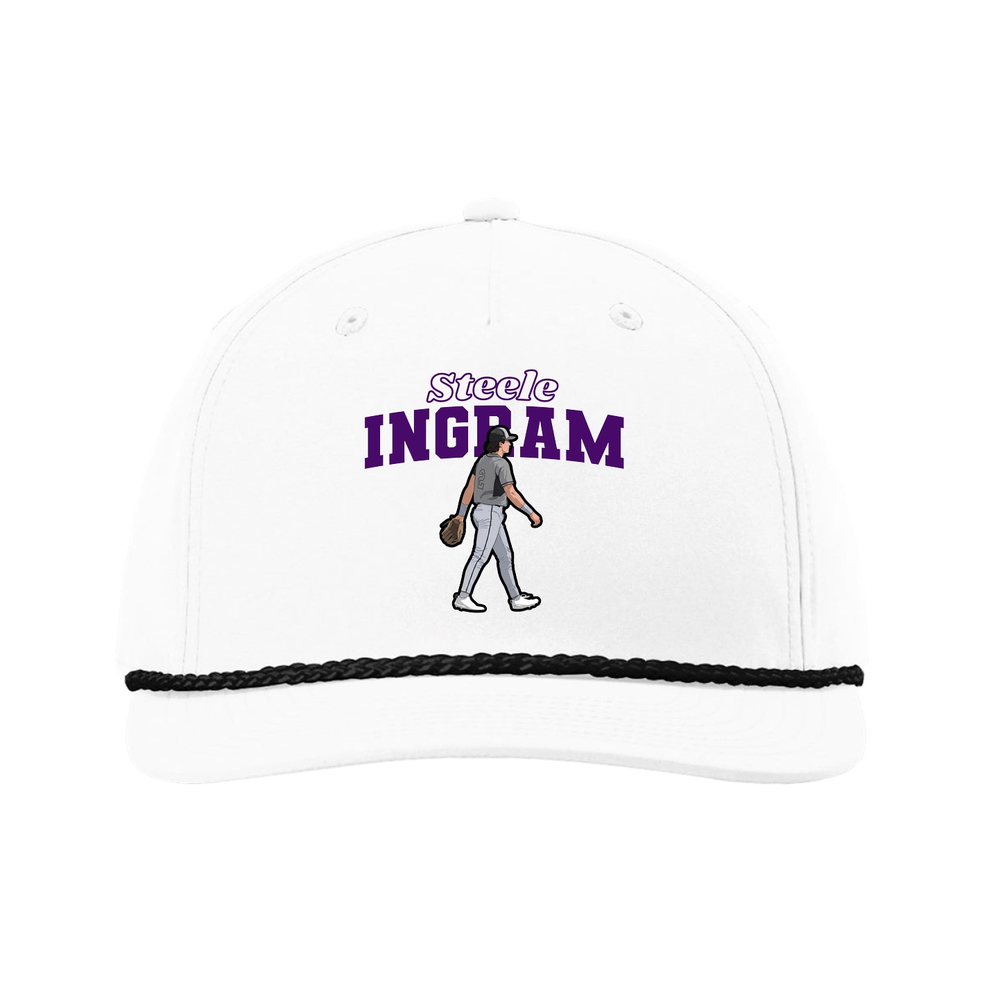 Five-Panel Classic Rope Cap — Name Arch in White
