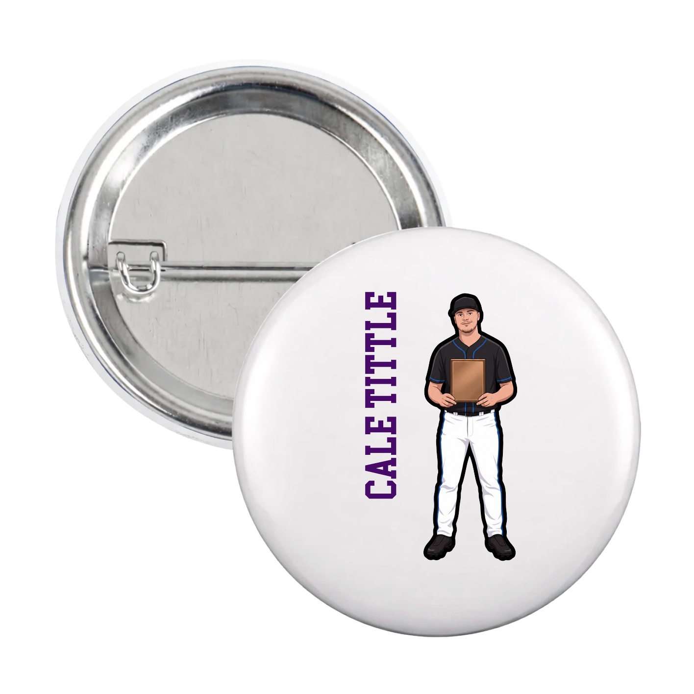 Game Day Button — Name Vertical in White