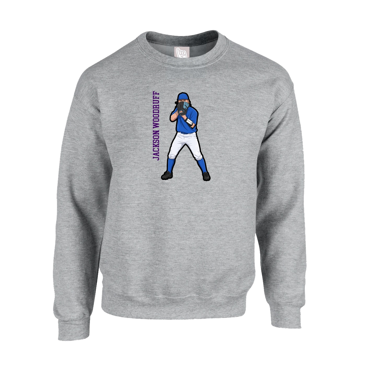 Fleece Crew — Name Vertical in Grey