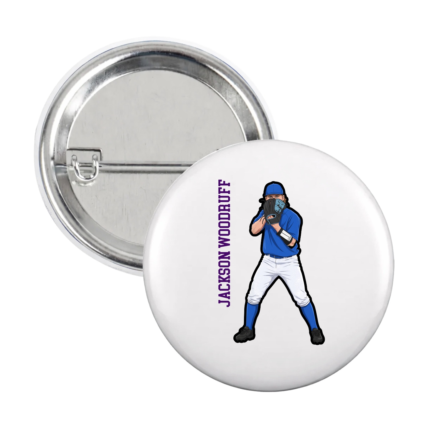 Game Day Button — Name Vertical in White