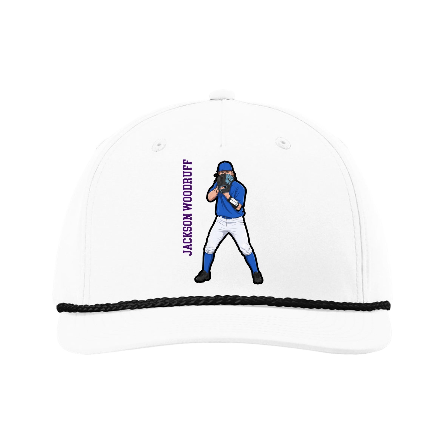 Five-Panel Classic Rope Cap — Name Vertical in White