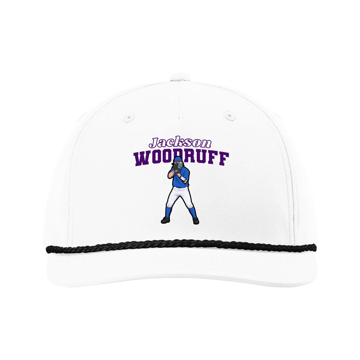 Five-Panel Classic Rope Cap — Name Arch in White