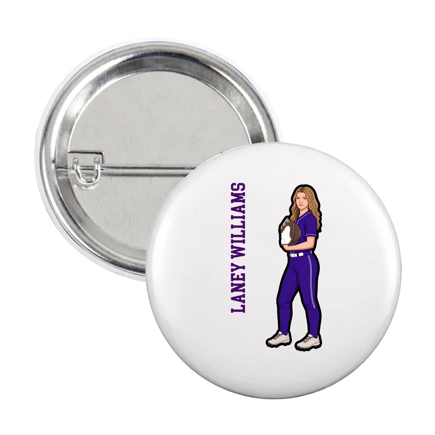 Game Day Button — Name Vertical in White