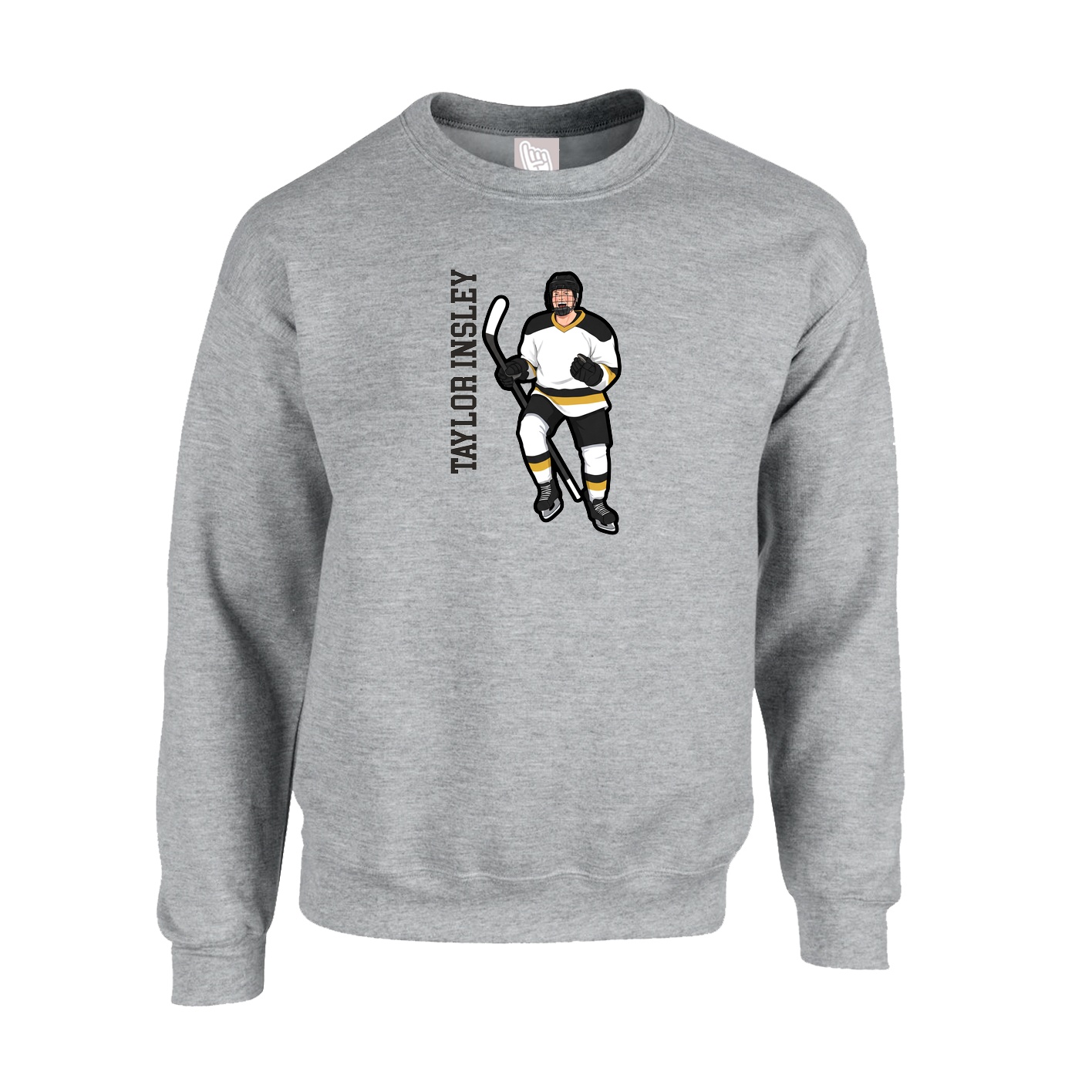 Fleece Crew — Name Vertical in Grey