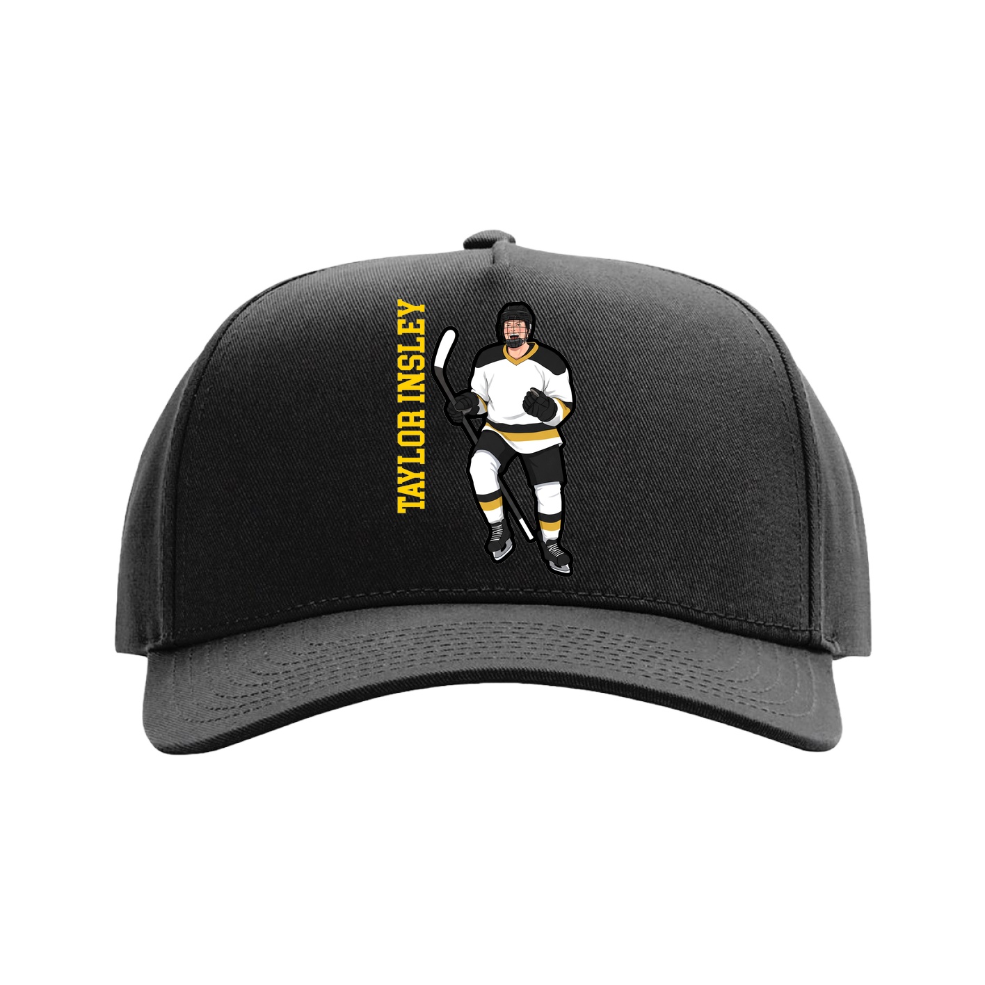 Full Fabric Five-Panel Champ Cap — Name Vertical in Black