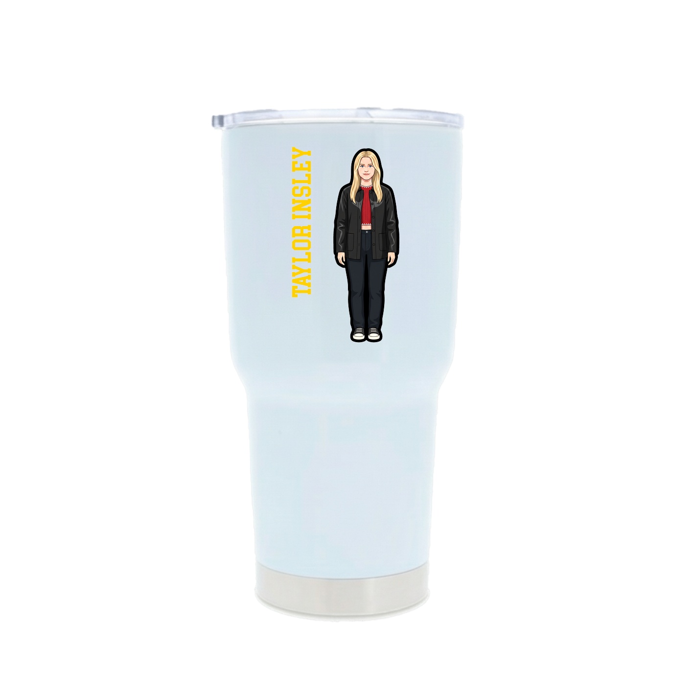 30oz Stainless Steel Tumbler — Name Vertical in White