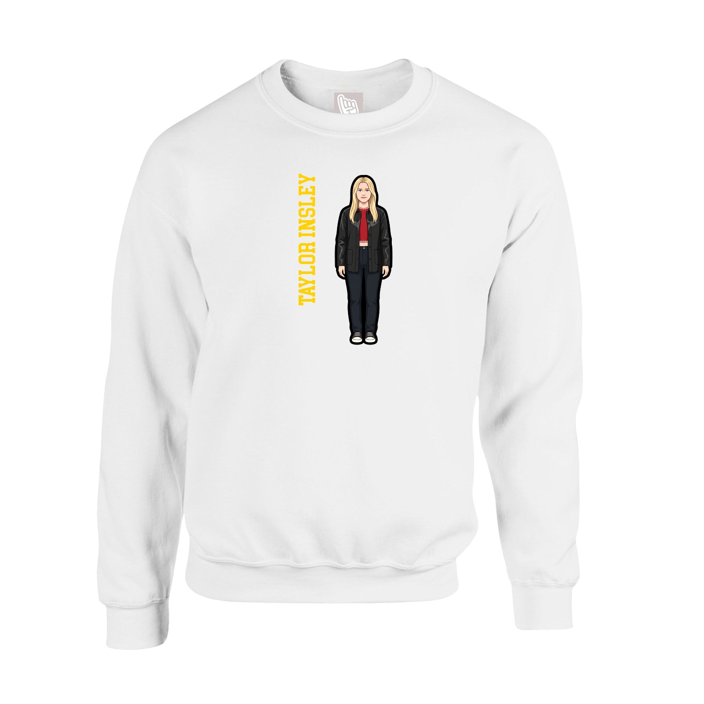 Fleece Crew — Name Vertical in White