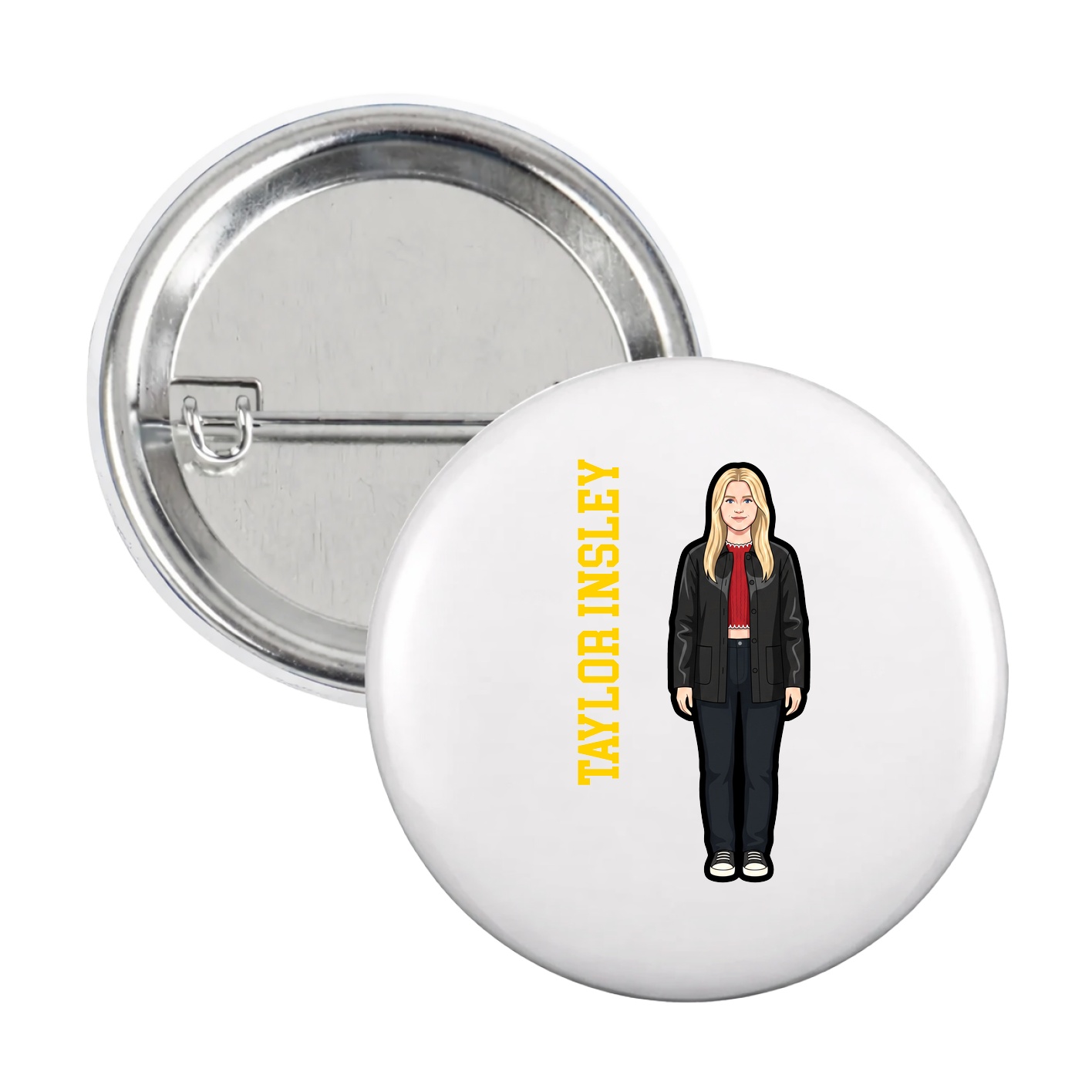 Game Day Button — Name Vertical in White