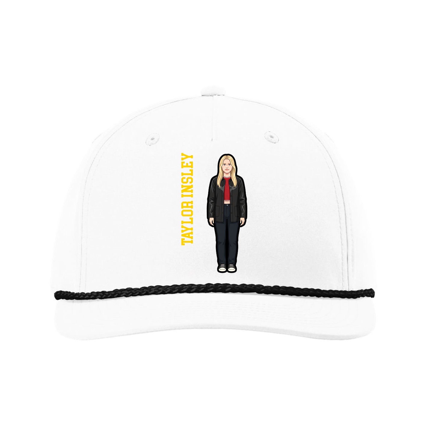 Five-Panel Classic Rope Cap — Name Vertical in White