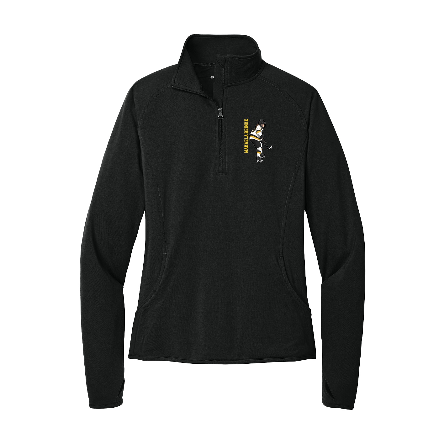 Women's Q-Zip Pullover — Name Vertical in Black