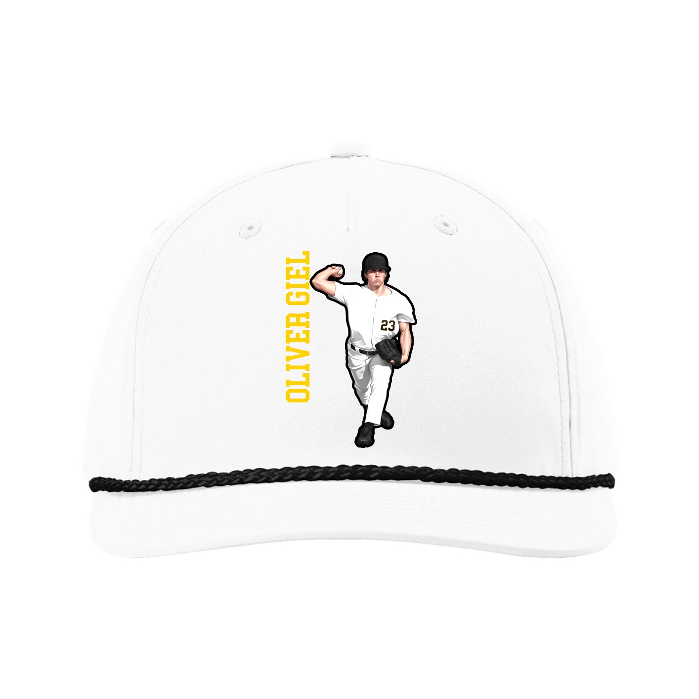 Five-Panel Classic Rope Cap — Name Vertical in White