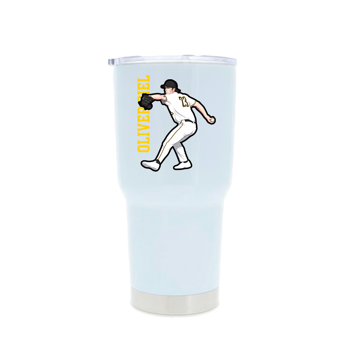 30oz Stainless Steel Tumbler — Name Vertical in White