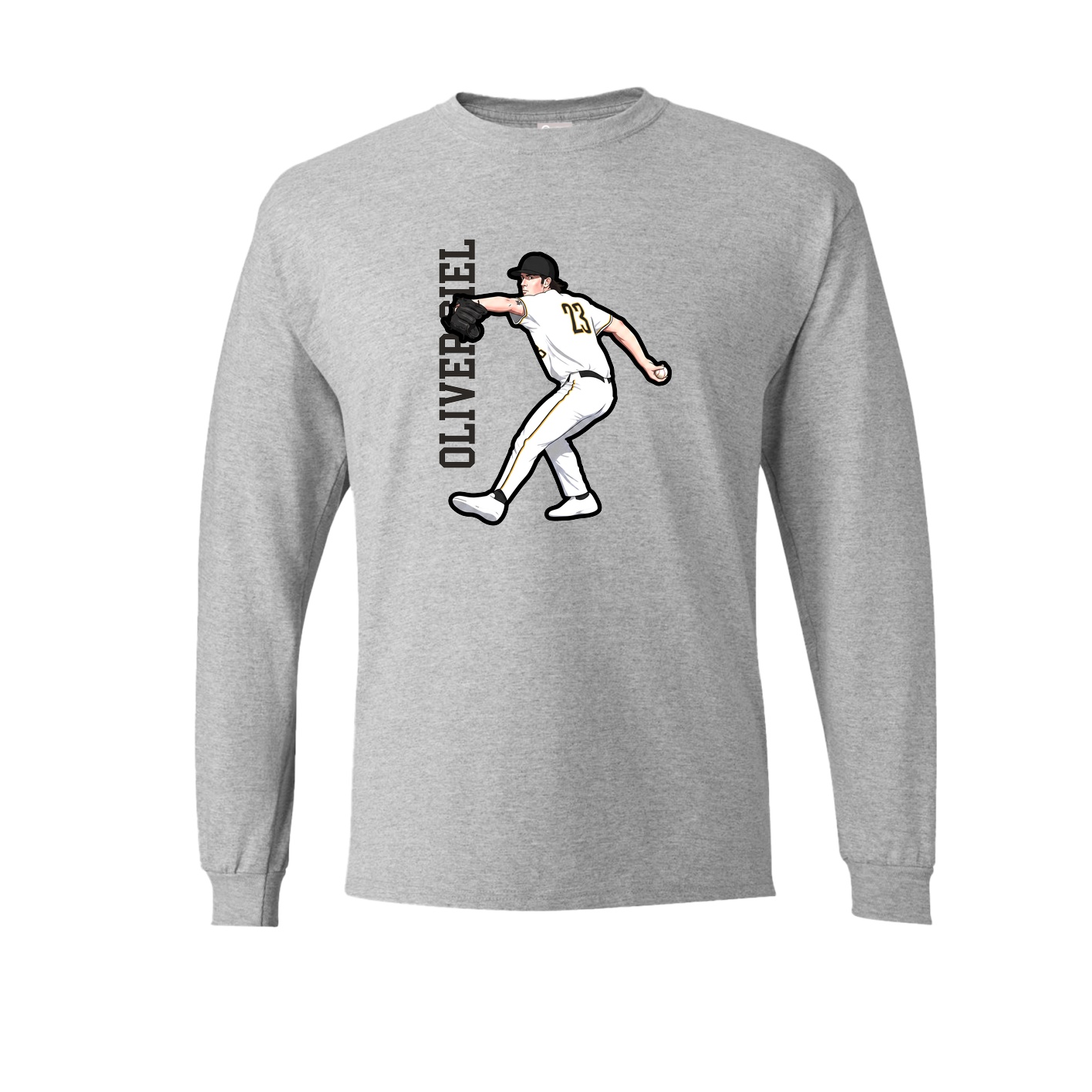 Long Sleeve Tee — Name Vertical in Grey