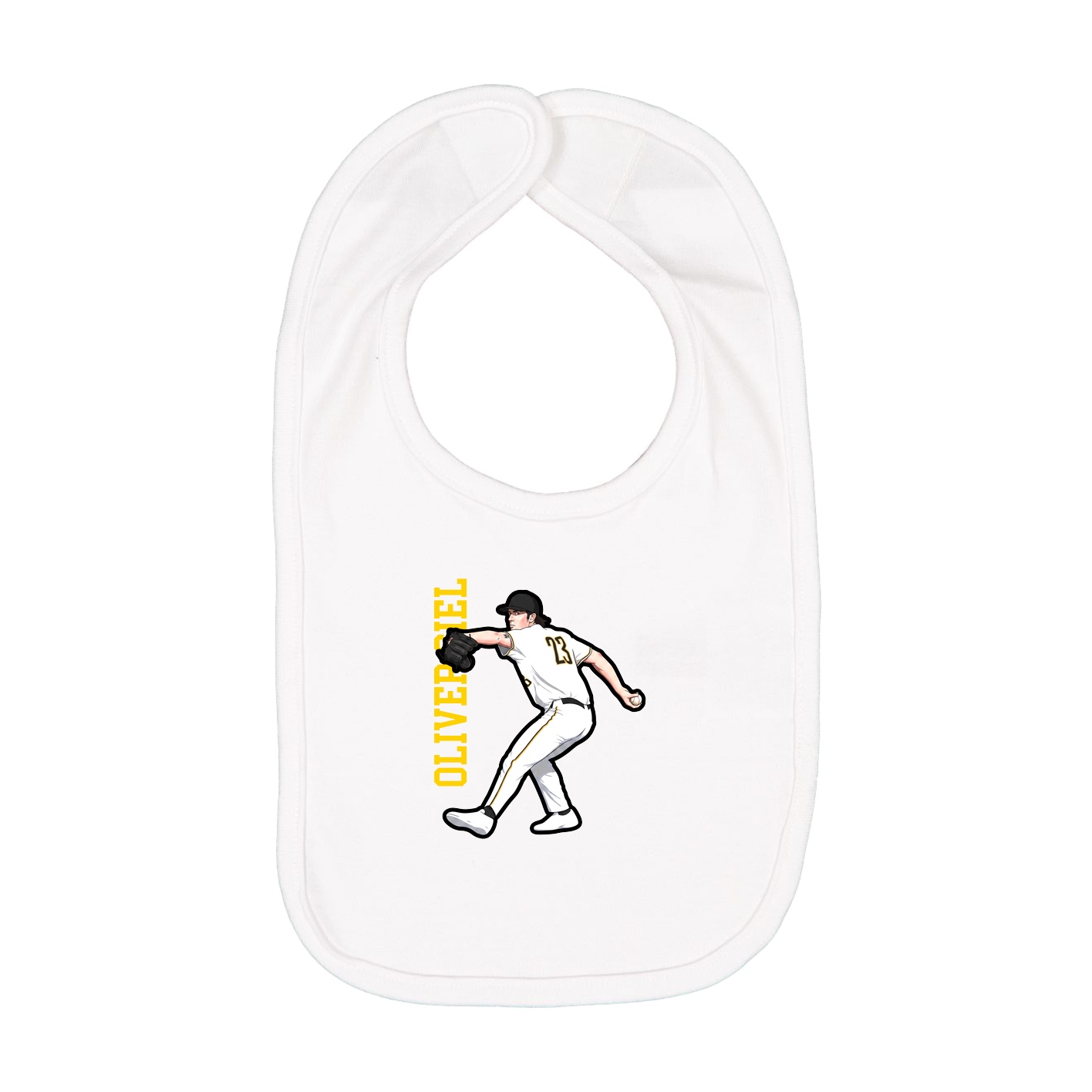 Infant Bib — Name Vertical in White
