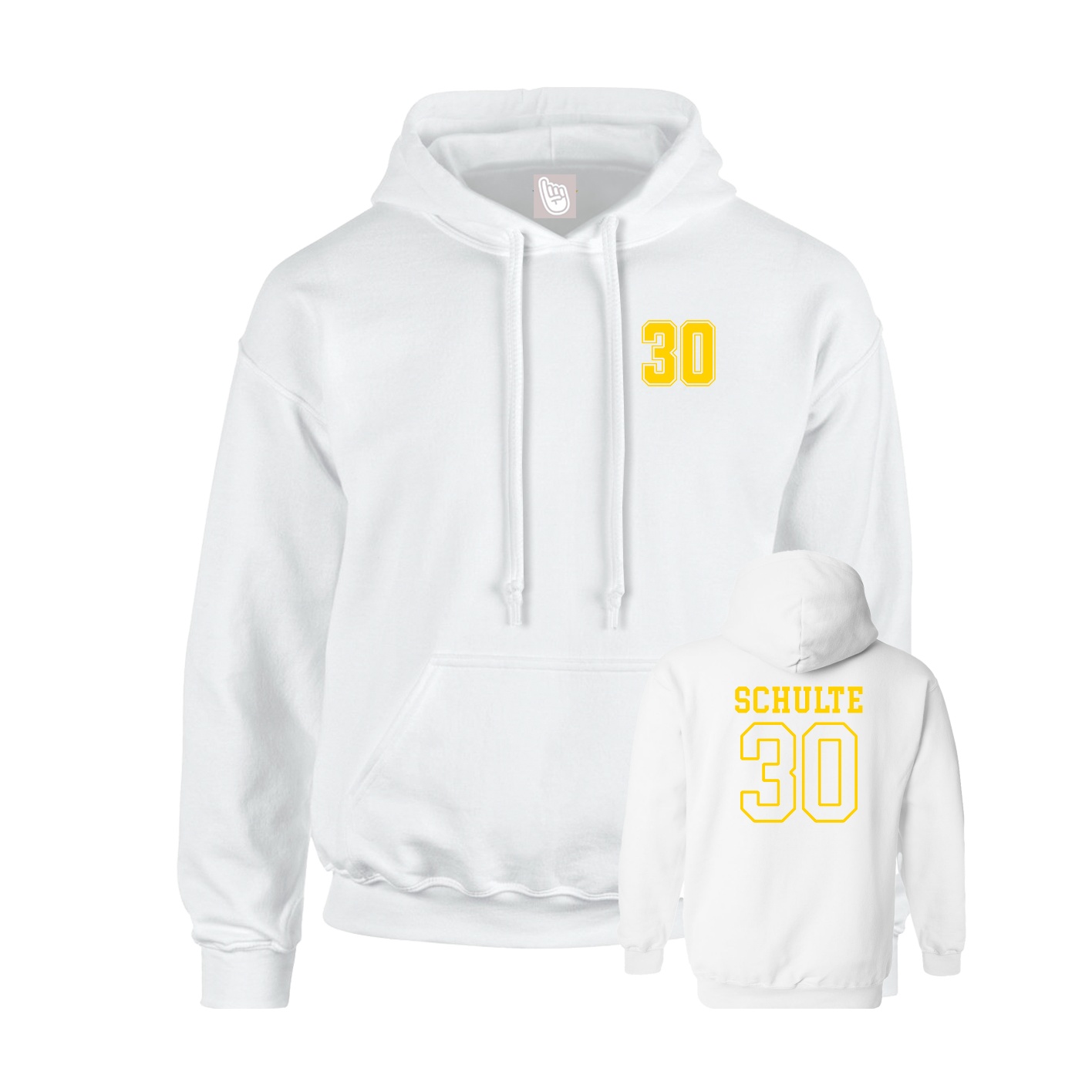 Youth Hoodie — Chest Back in White