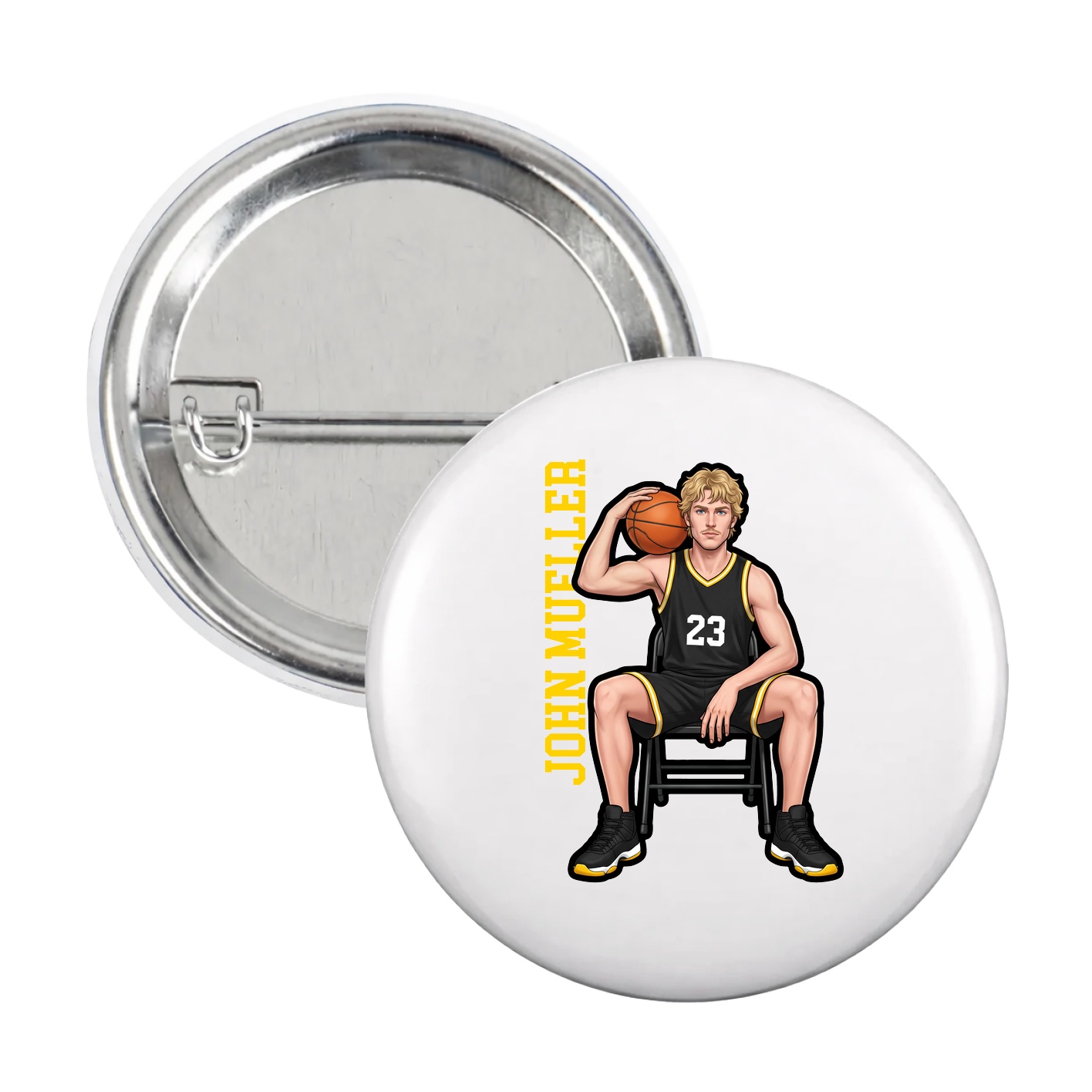 Game Day Button — Name Vertical in White