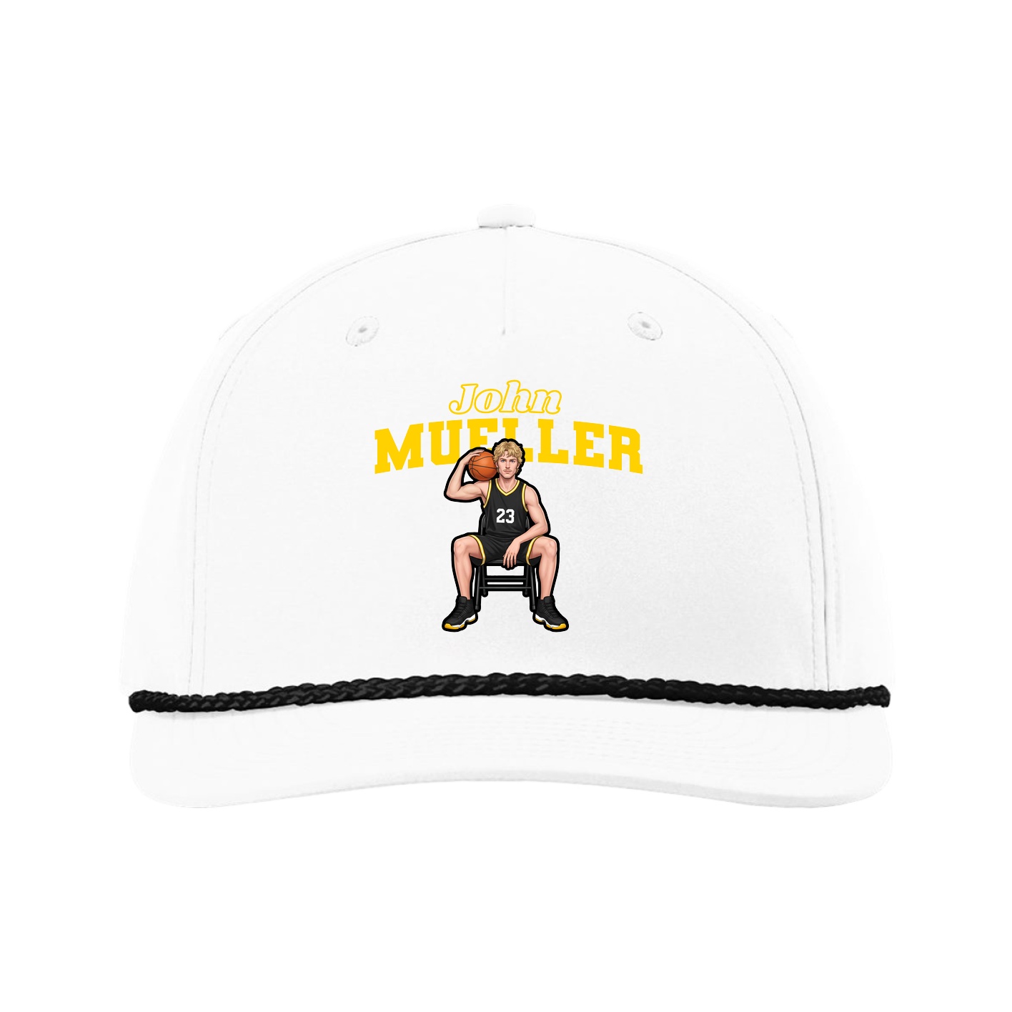 Five-Panel Classic Rope Cap — Name Arch in White