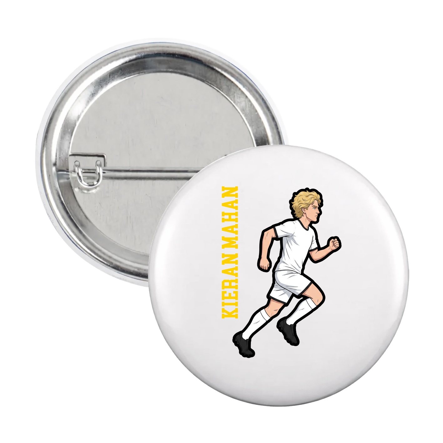 Game Day Button — Name Vertical in White