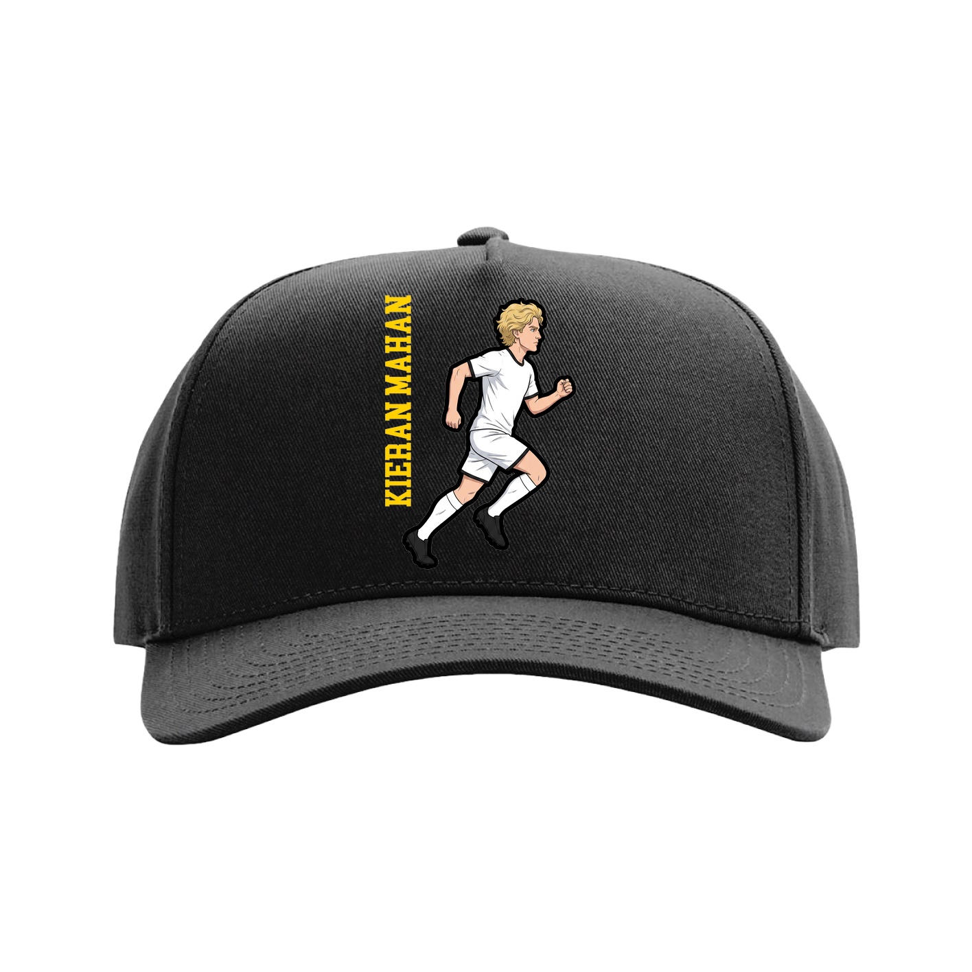 Full Fabric Five-Panel Champ Cap — Name Vertical in Black