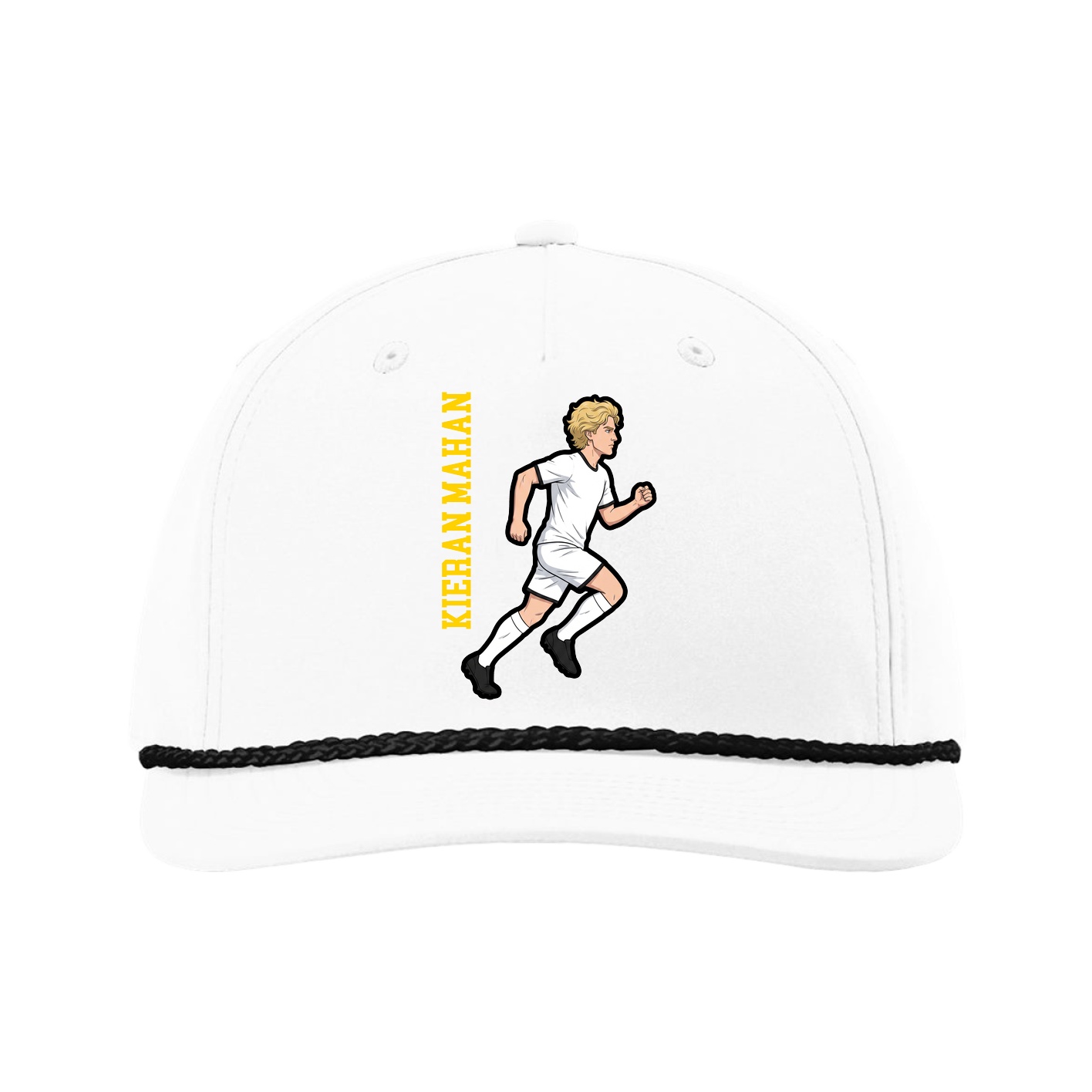 Five-Panel Classic Rope Cap — Name Vertical in White