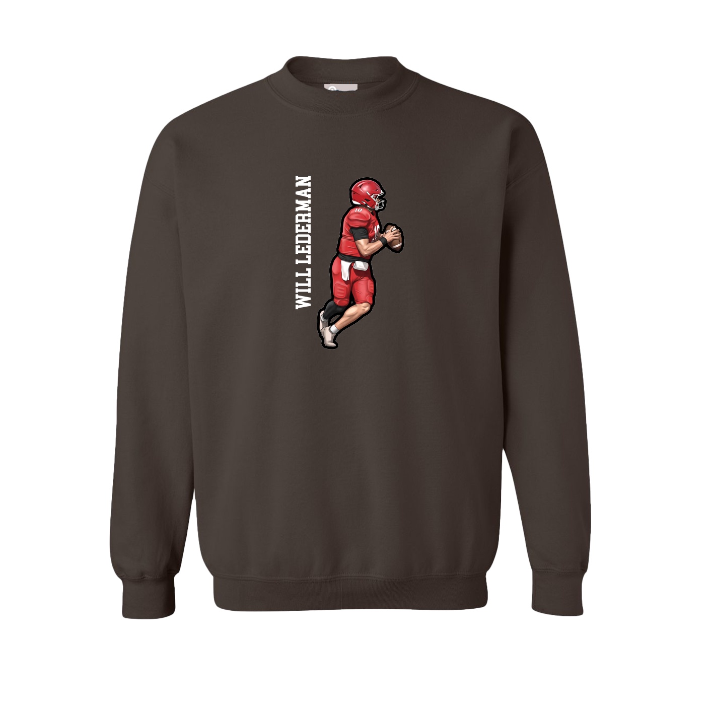 Fleece Crew — Name Vertical in Brown