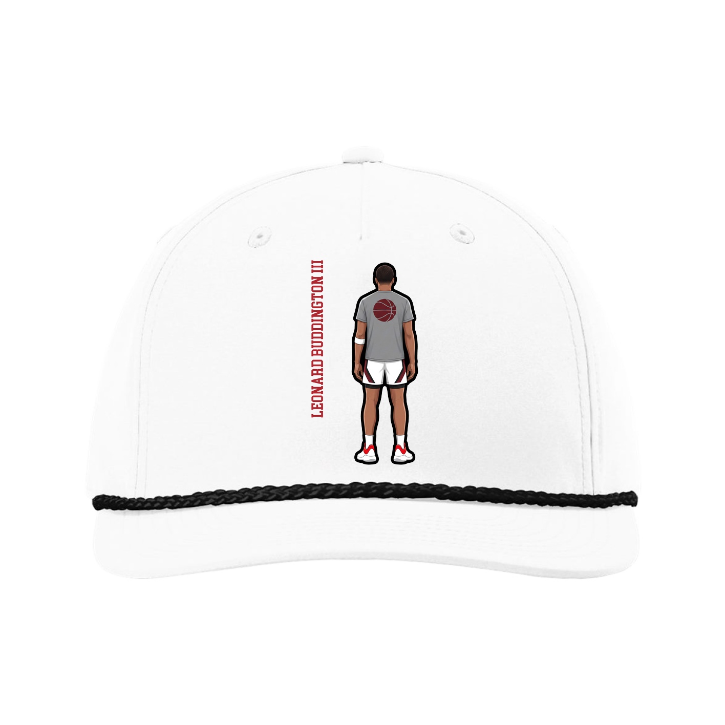 Five-Panel Classic Rope Cap — Name Vertical in White
