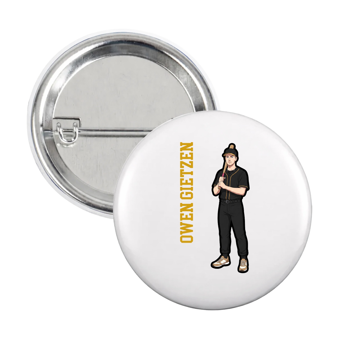 Game Day Button — Name Vertical in White