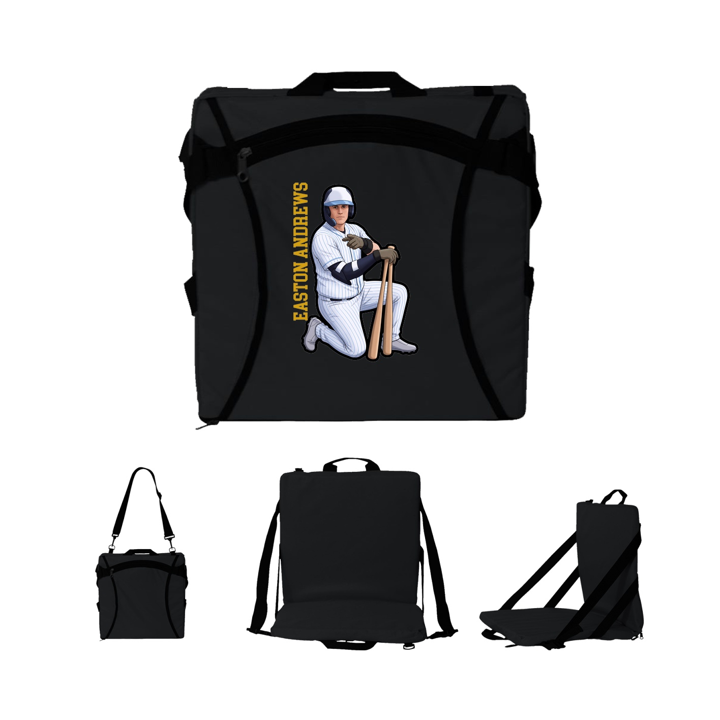 Folding Stadium Seat — Name Vertical in Black