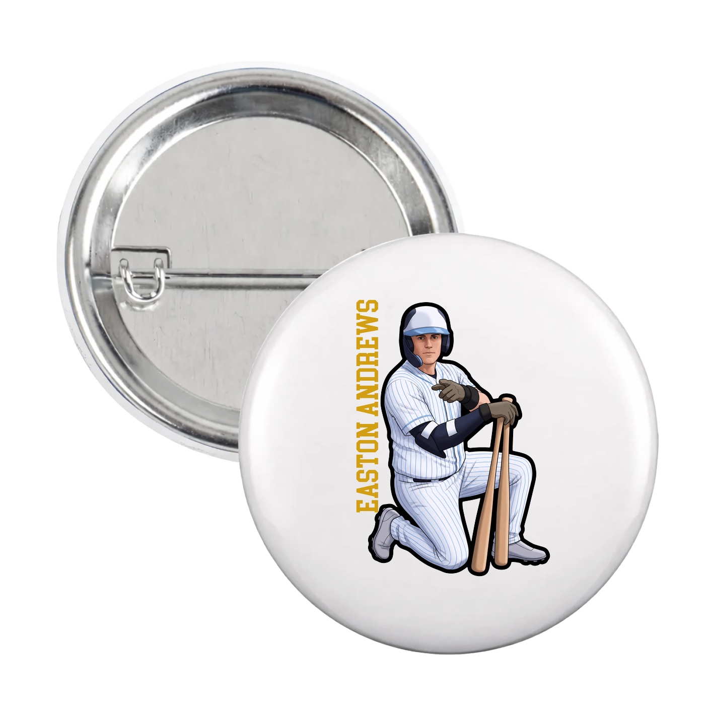 Game Day Button — Name Vertical in White