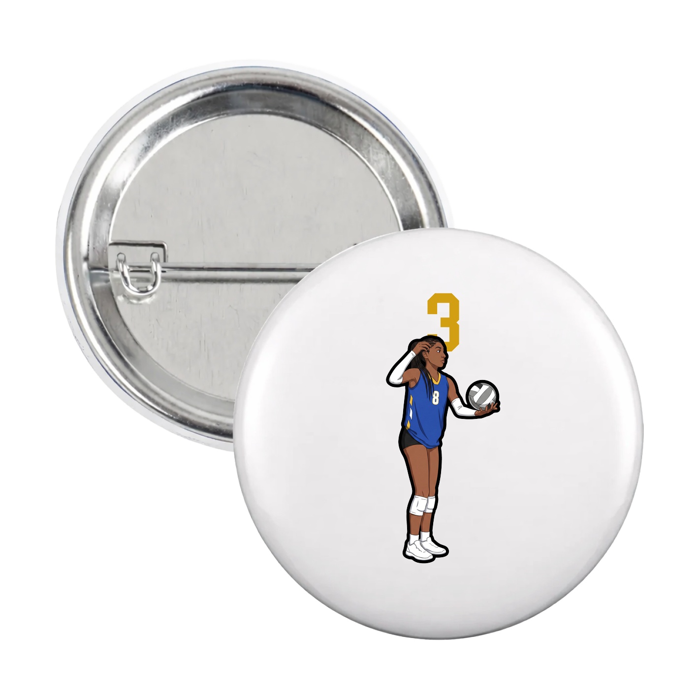 Game Day Button — Number Top in White