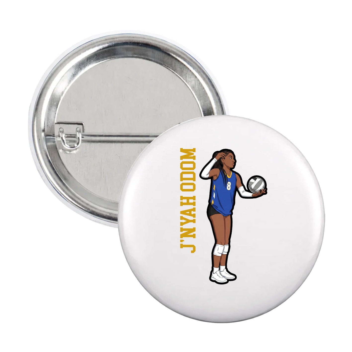 Game Day Button — Name Vertical in White