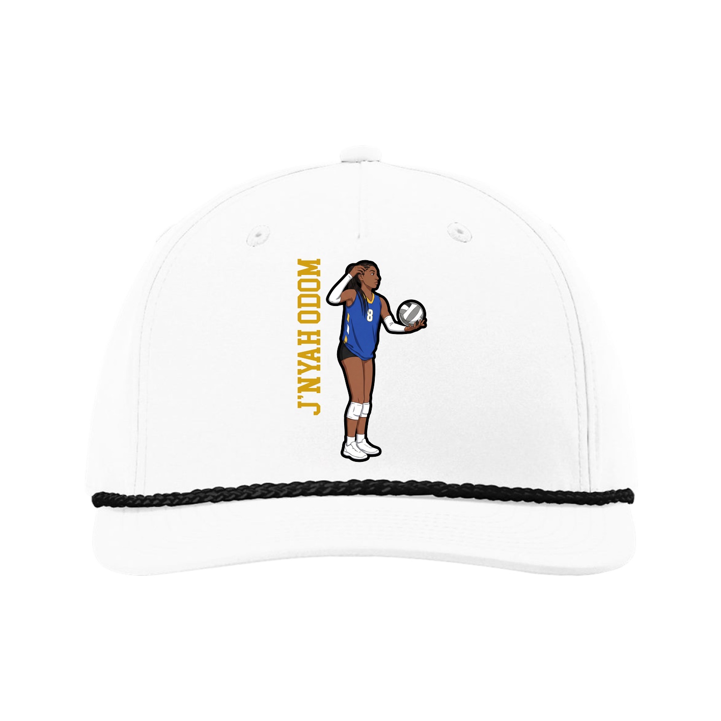 Five-Panel Classic Rope Cap — Name Vertical in White