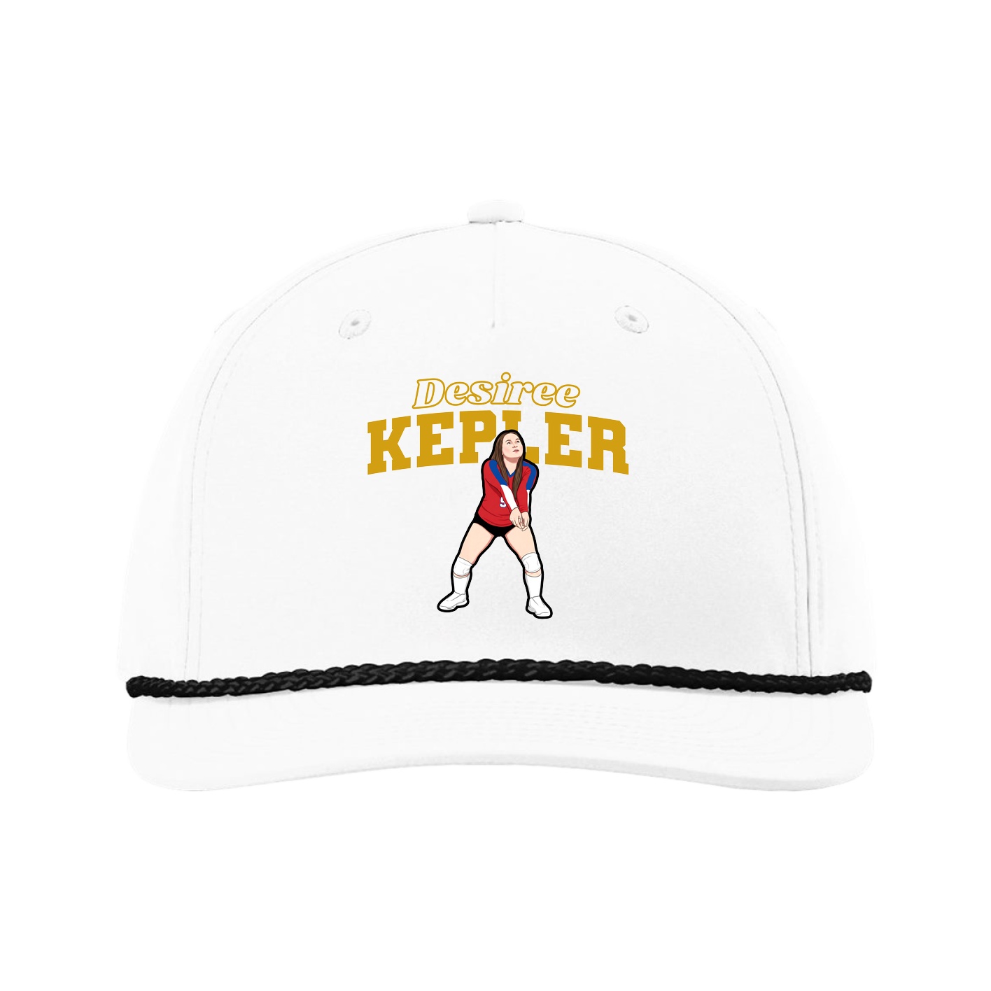 Five-Panel Classic Rope Cap — Name Arch in White