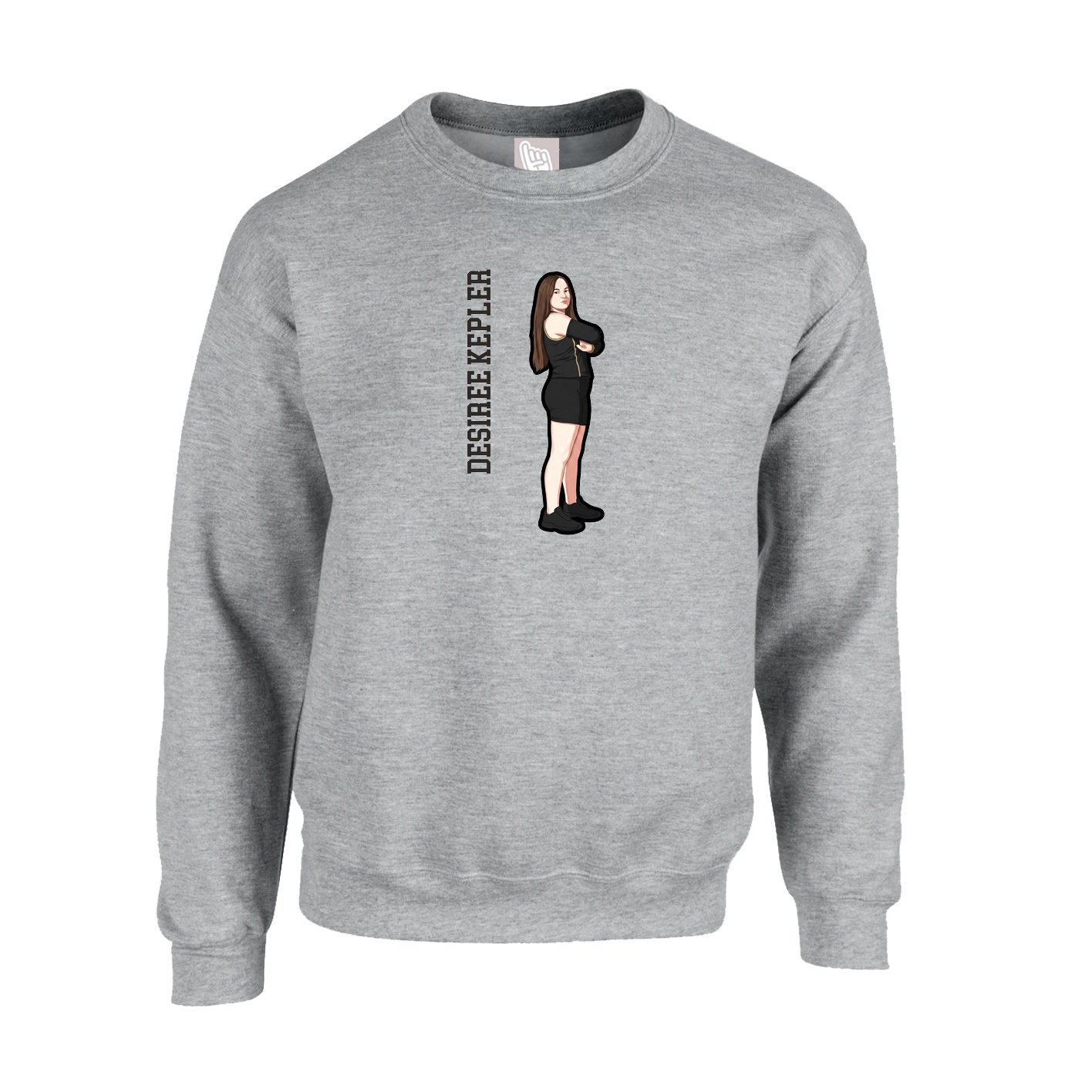 Fleece Crew — Name Vertical in Grey