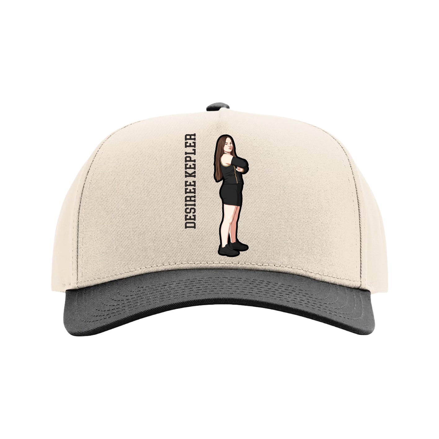Full Fabric Five-Panel Champ Cap — Name Vertical in Cream/Black