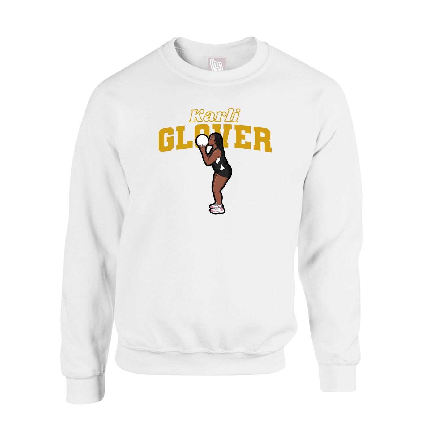 Fleece Crew — Name Arch in White