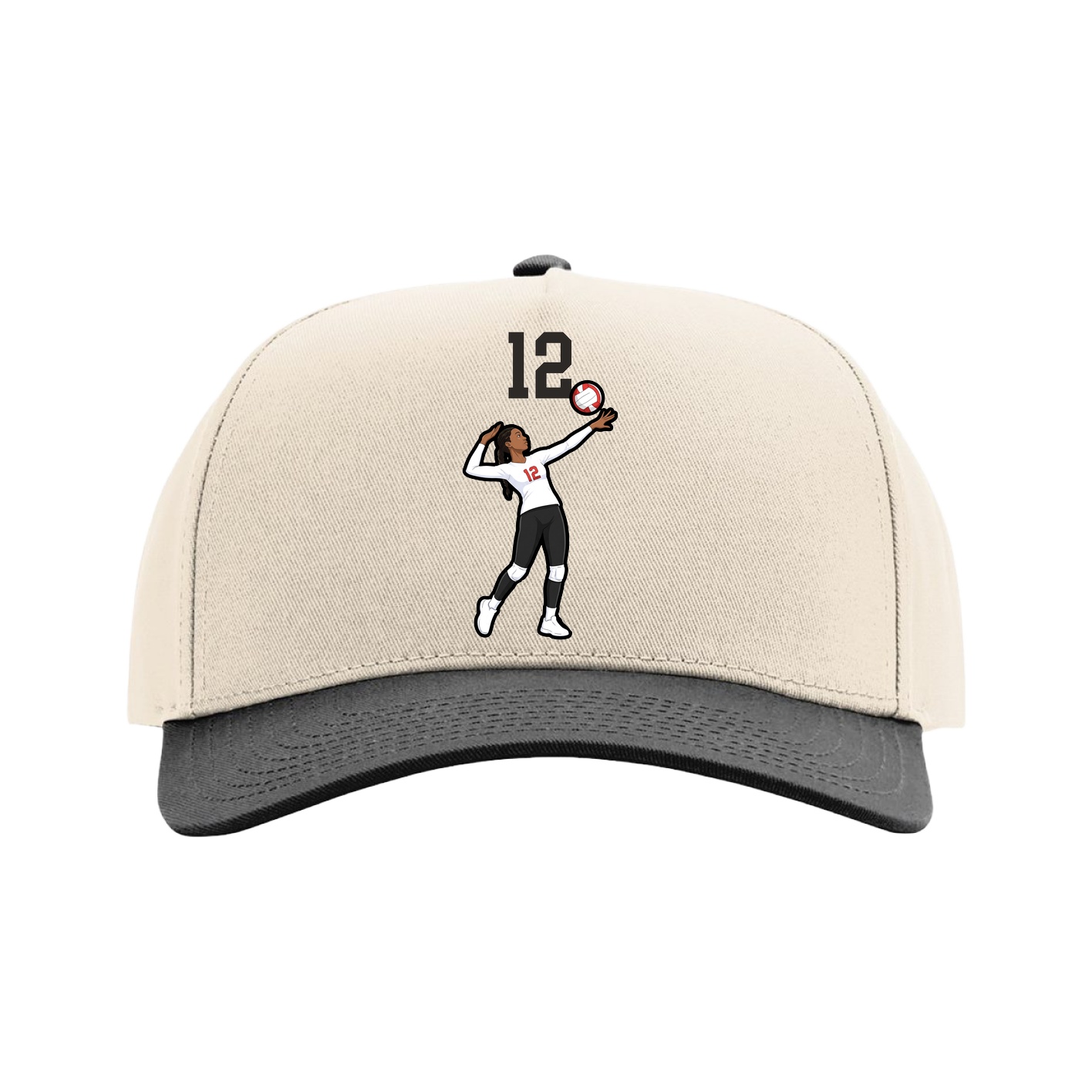 Full Fabric Five-Panel Champ Cap — Number Top in Cream/Black