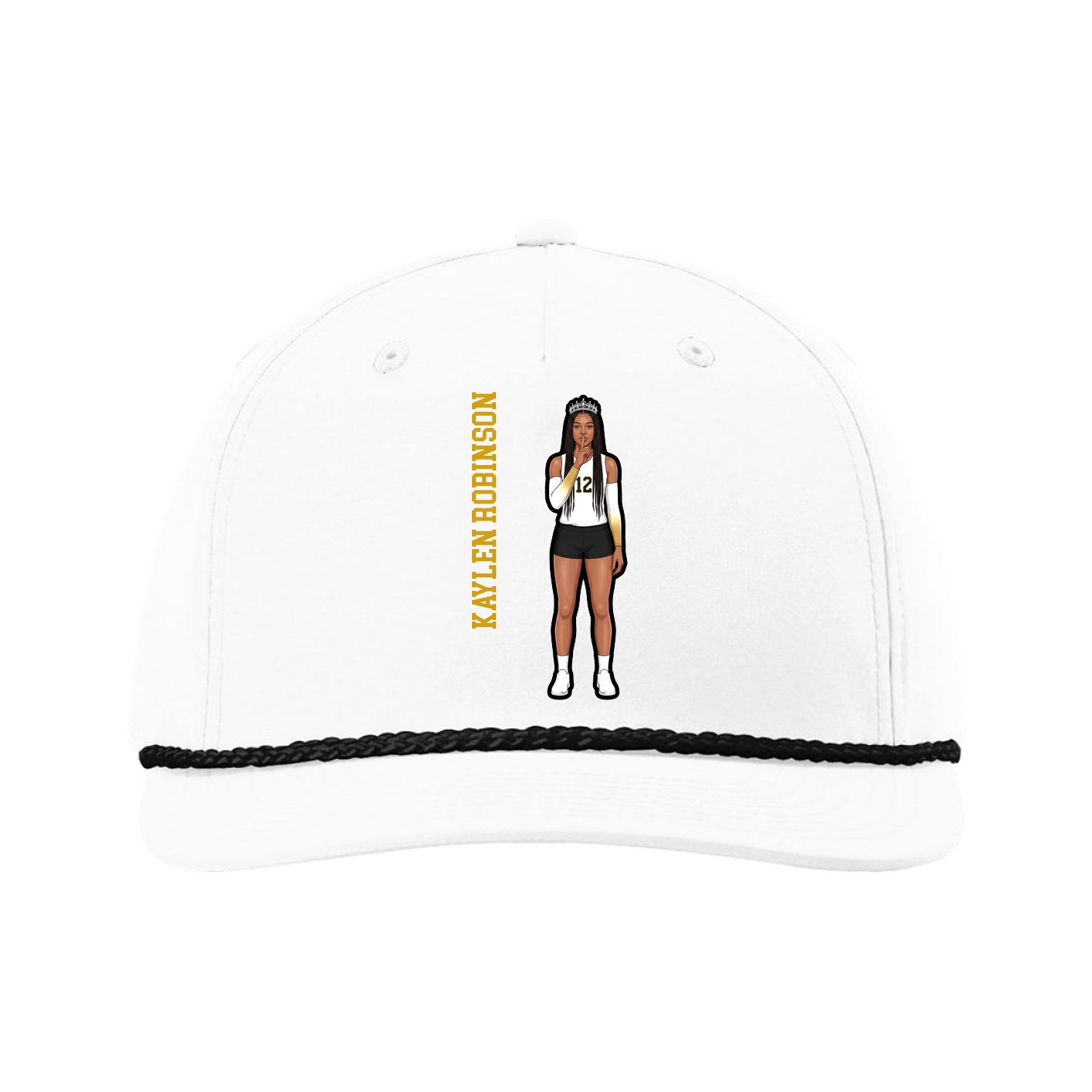 Five-Panel Classic Rope Cap — Name Vertical in White