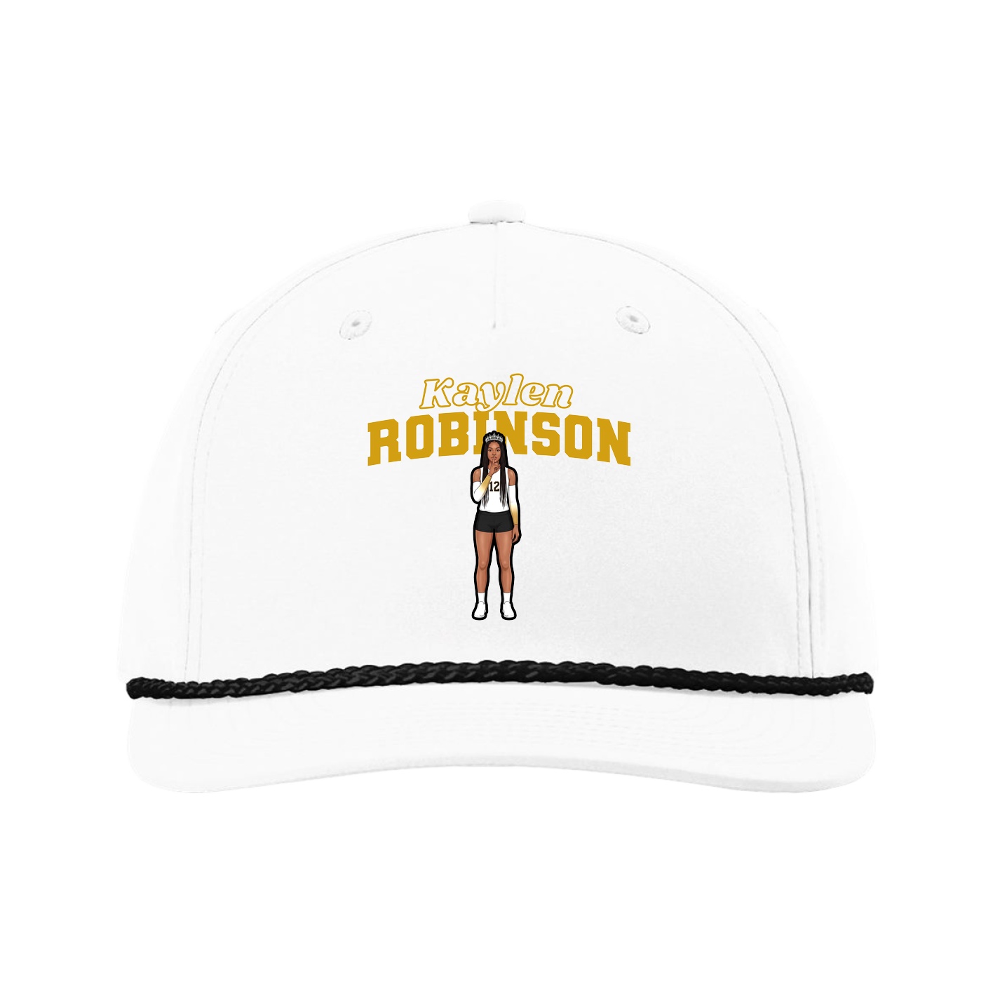 Five-Panel Classic Rope Cap — Name Arch in White