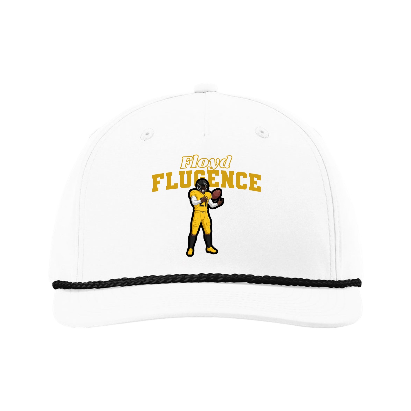 Five-Panel Classic Rope Cap — Name Arch in White