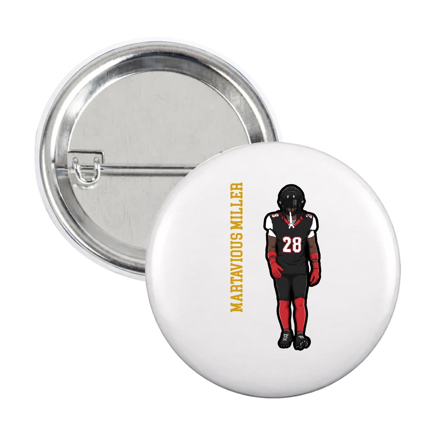 Game Day Button — Name Vertical in White